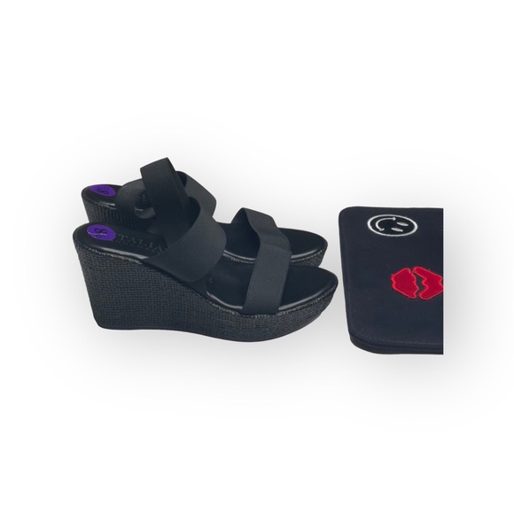 new Italian Shoemakers 𒀭Success Espadrille Wedge Platform Sandals 𒀭 Black 8.5M - Picture 2 of 16